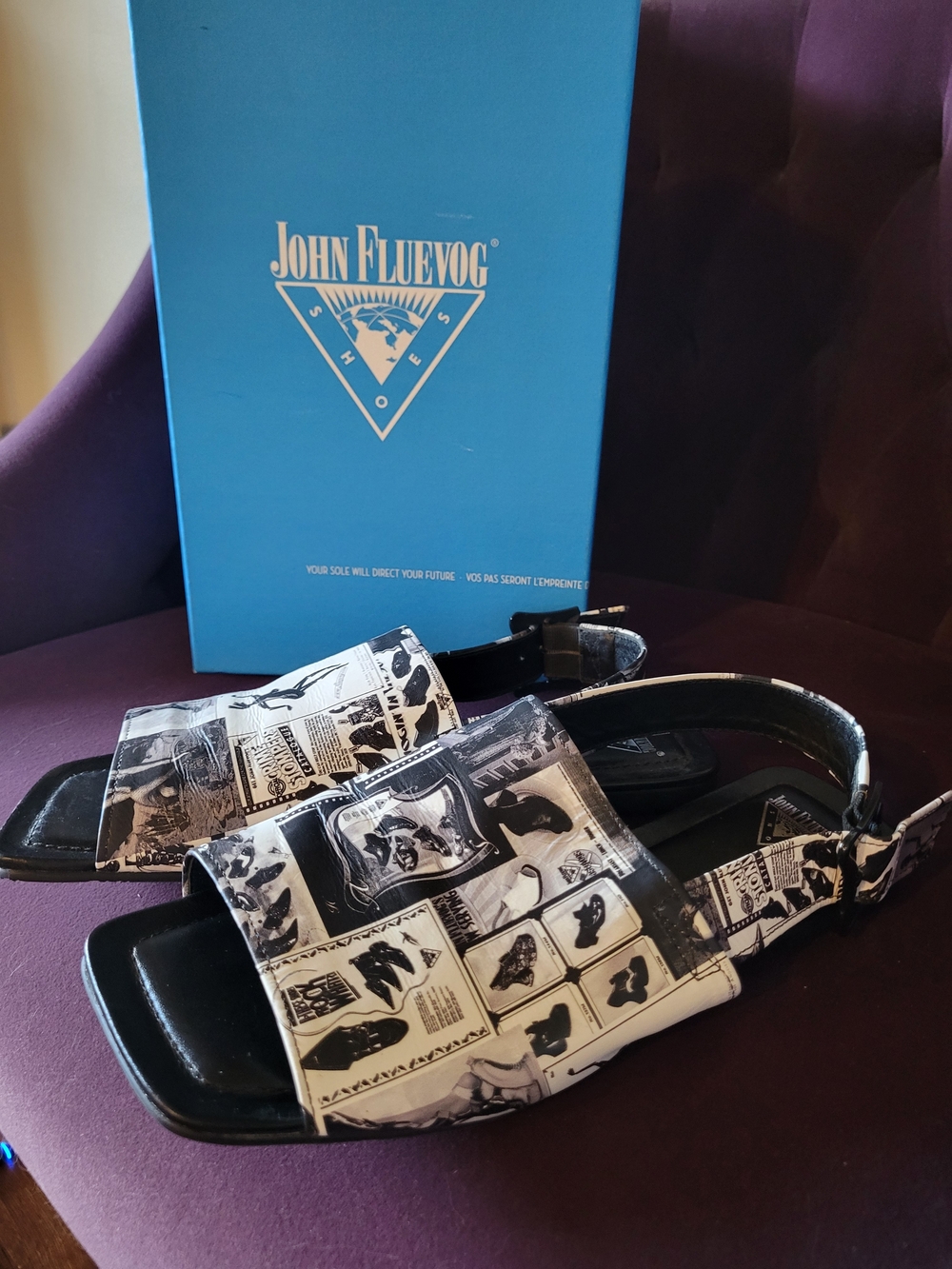 John Fluevog Newspaper Print Sandals